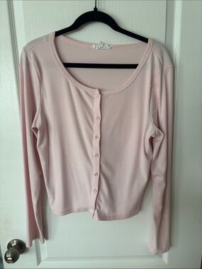 Hippie Rose Pale Pink Long-Sleeve Button Cardigan